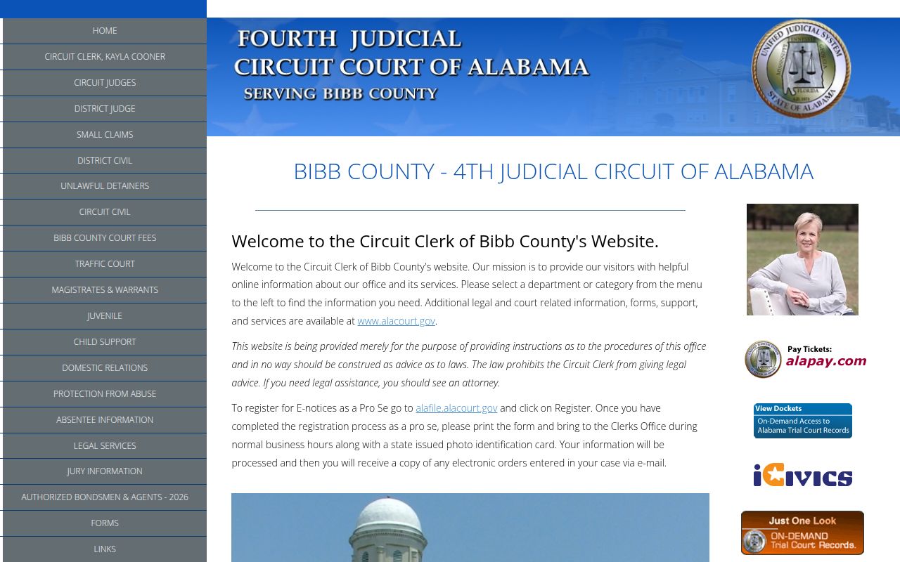 Bibb County Circuit Court website with case information and contact details
