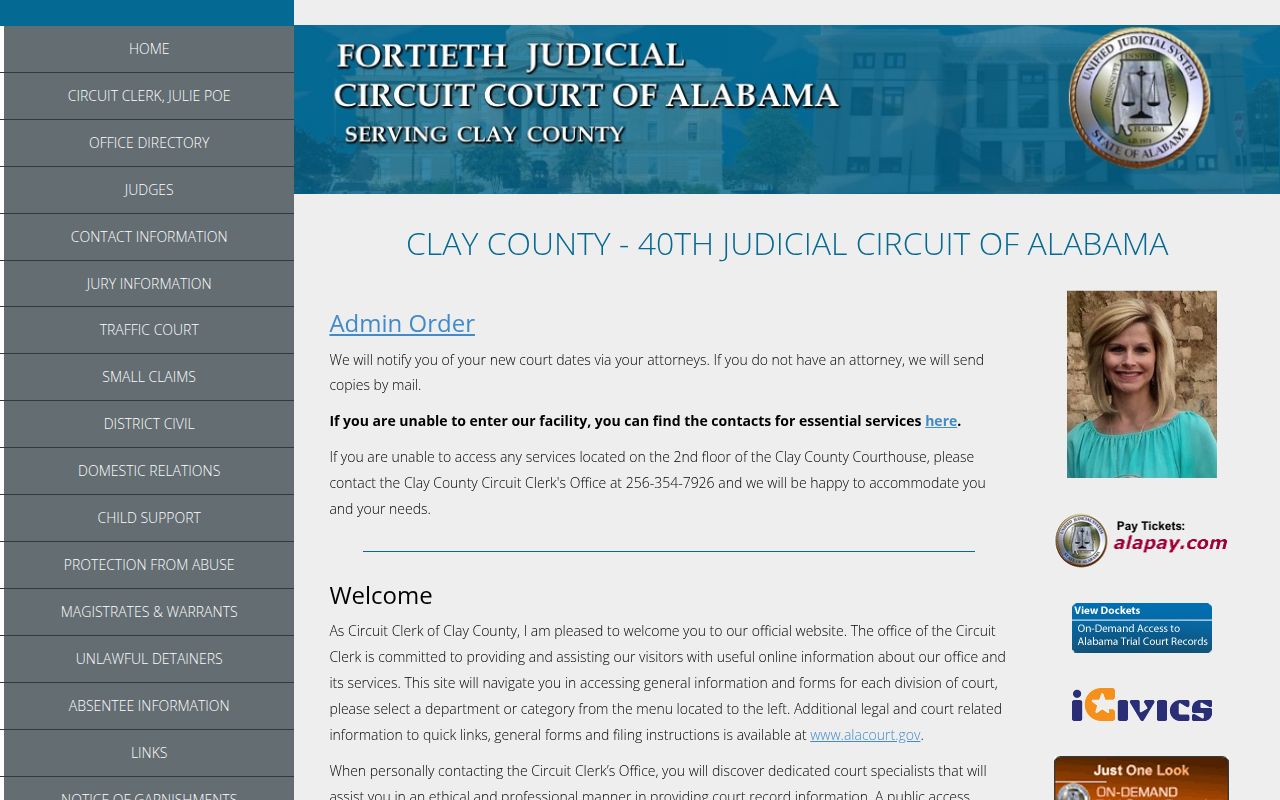 Clay County Circuit Court website showing court information and services