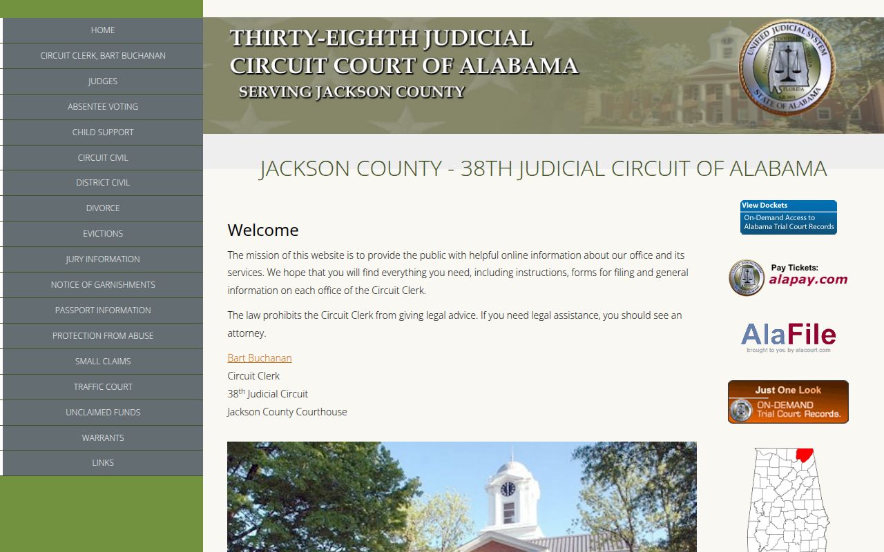 Jackson County Circuit Court website showing court information and services