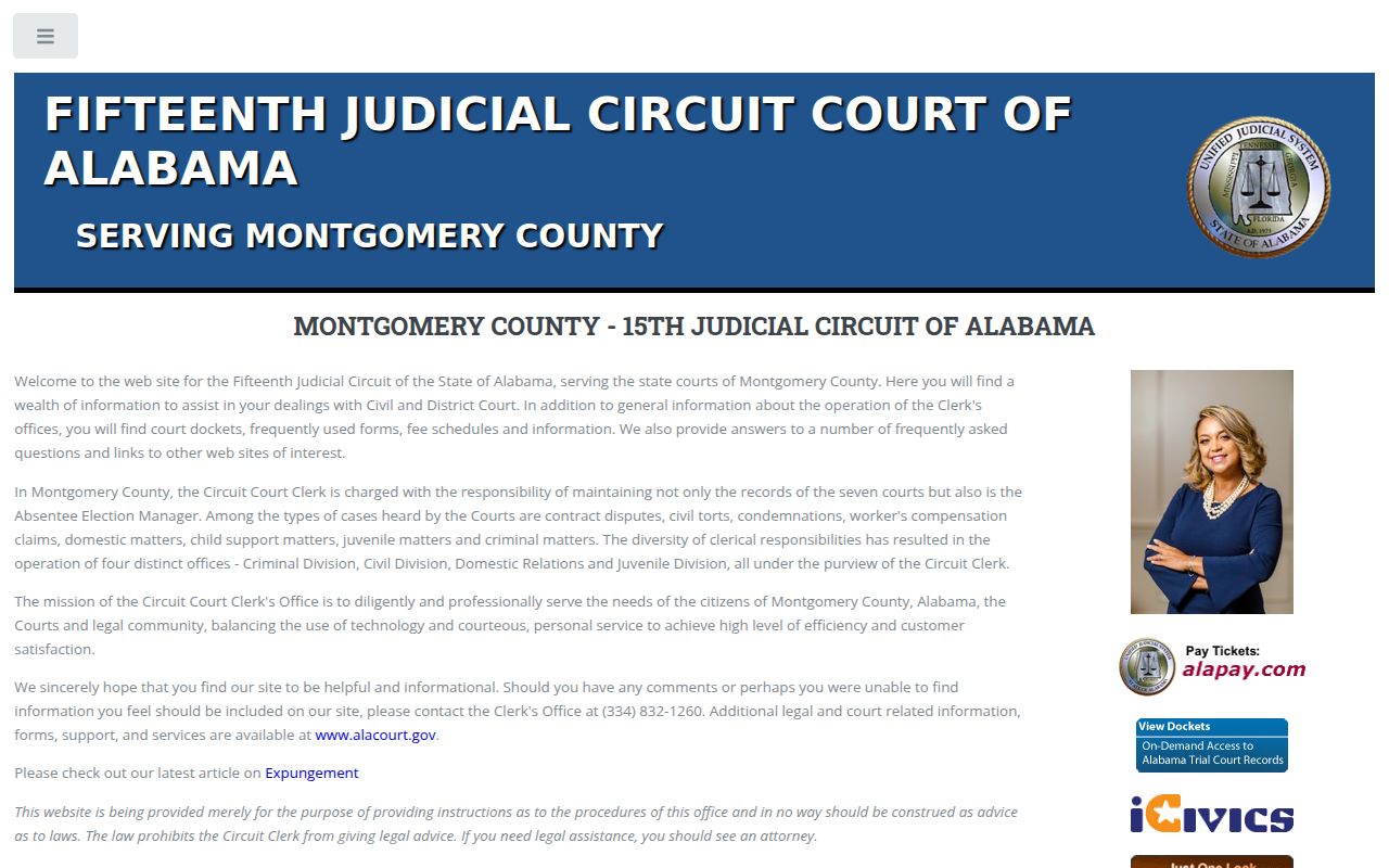 Montgomery County Circuit Court website showing divorce information and court services