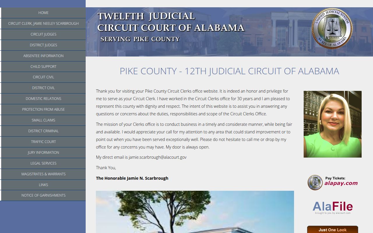 Pike County Circuit Court website showing court information and services