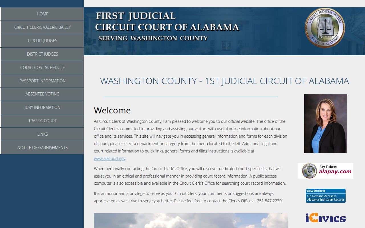 Washington County Circuit Court website showing court information and services